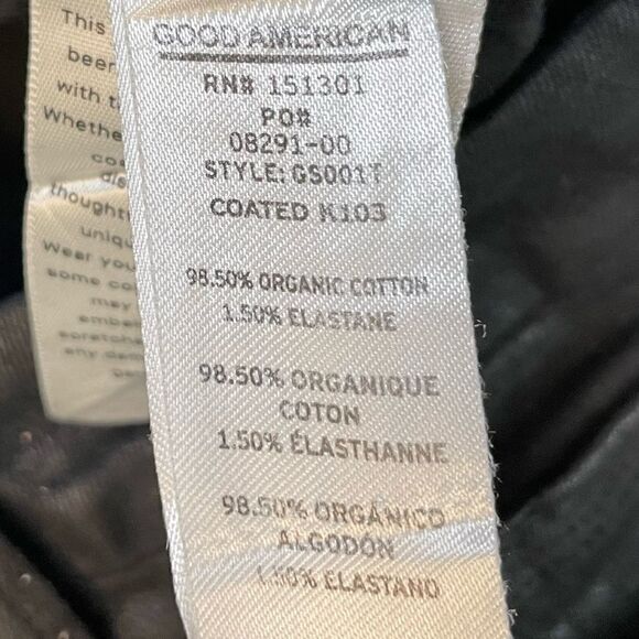 Good American Mid Rise Straight Coated Jeans Women Size 0 Black GS001T - Picture 6 of 9